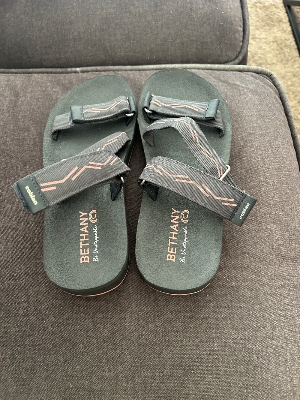 Cobian Bethany Black Sandals with Pink Accent